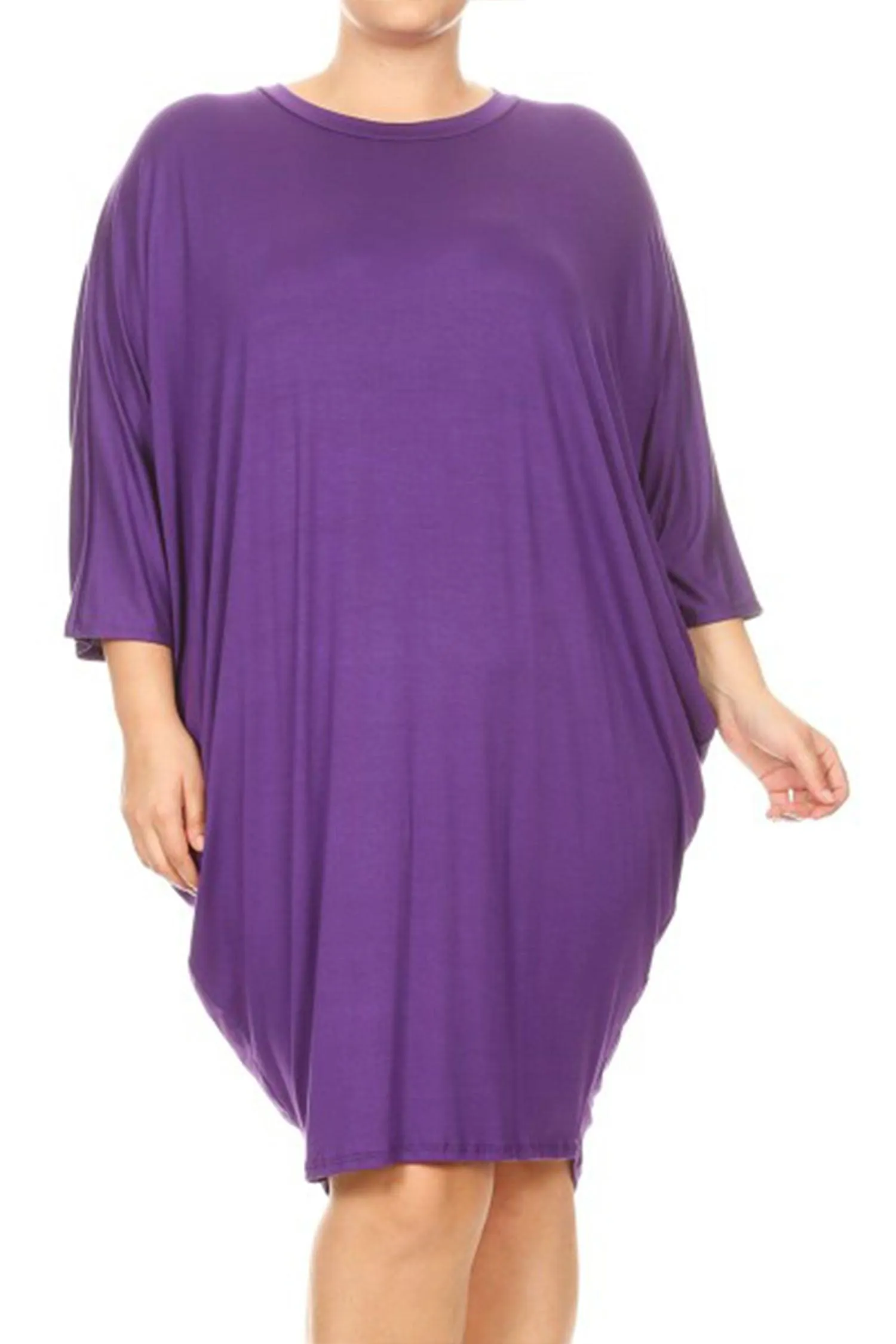 Women's Plus Size Casual Loose Fit Dolman Sleeve Midi Dress