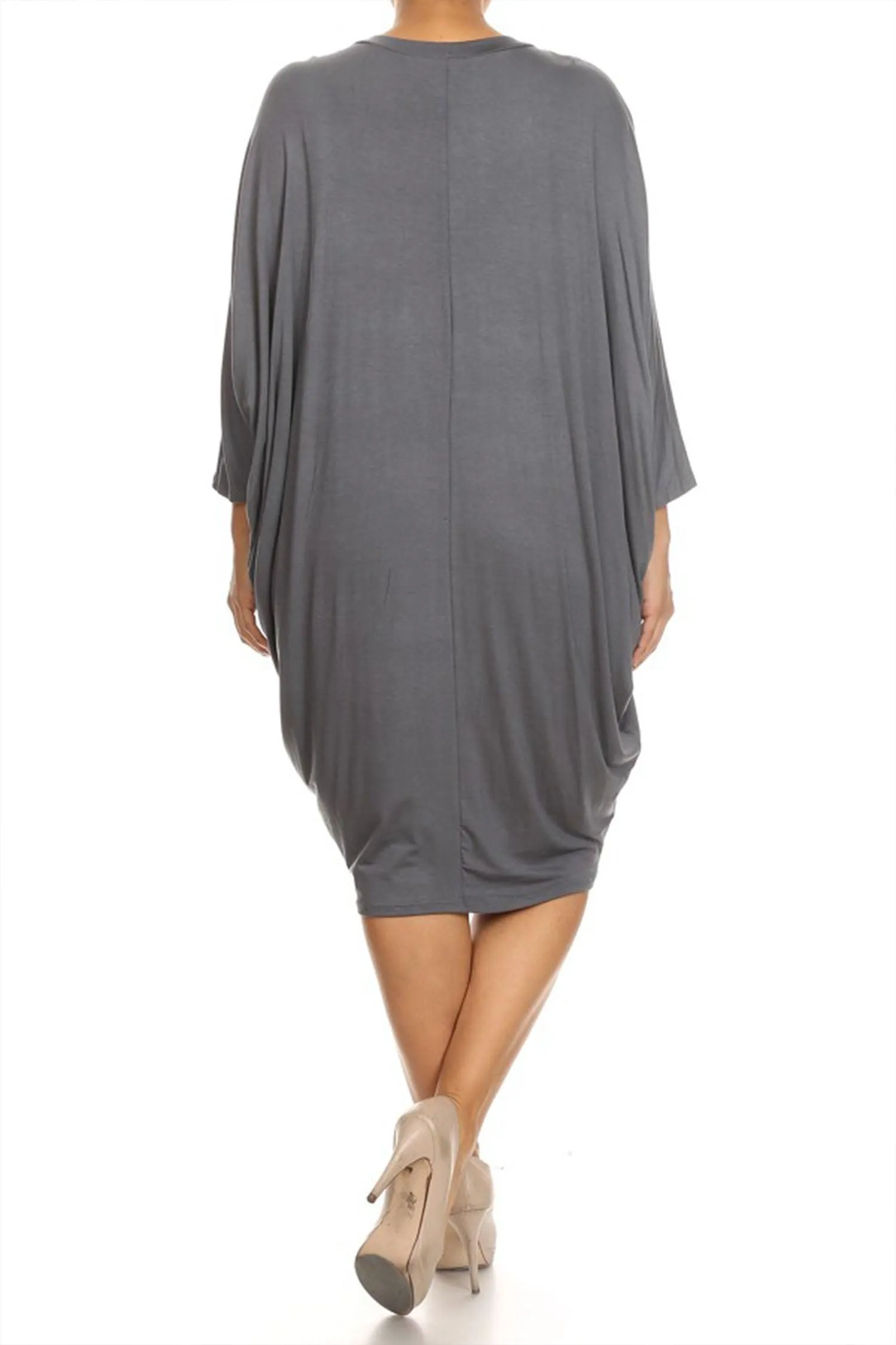 Women's Plus Size Casual Loose Fit Dolman Sleeve Midi Dress