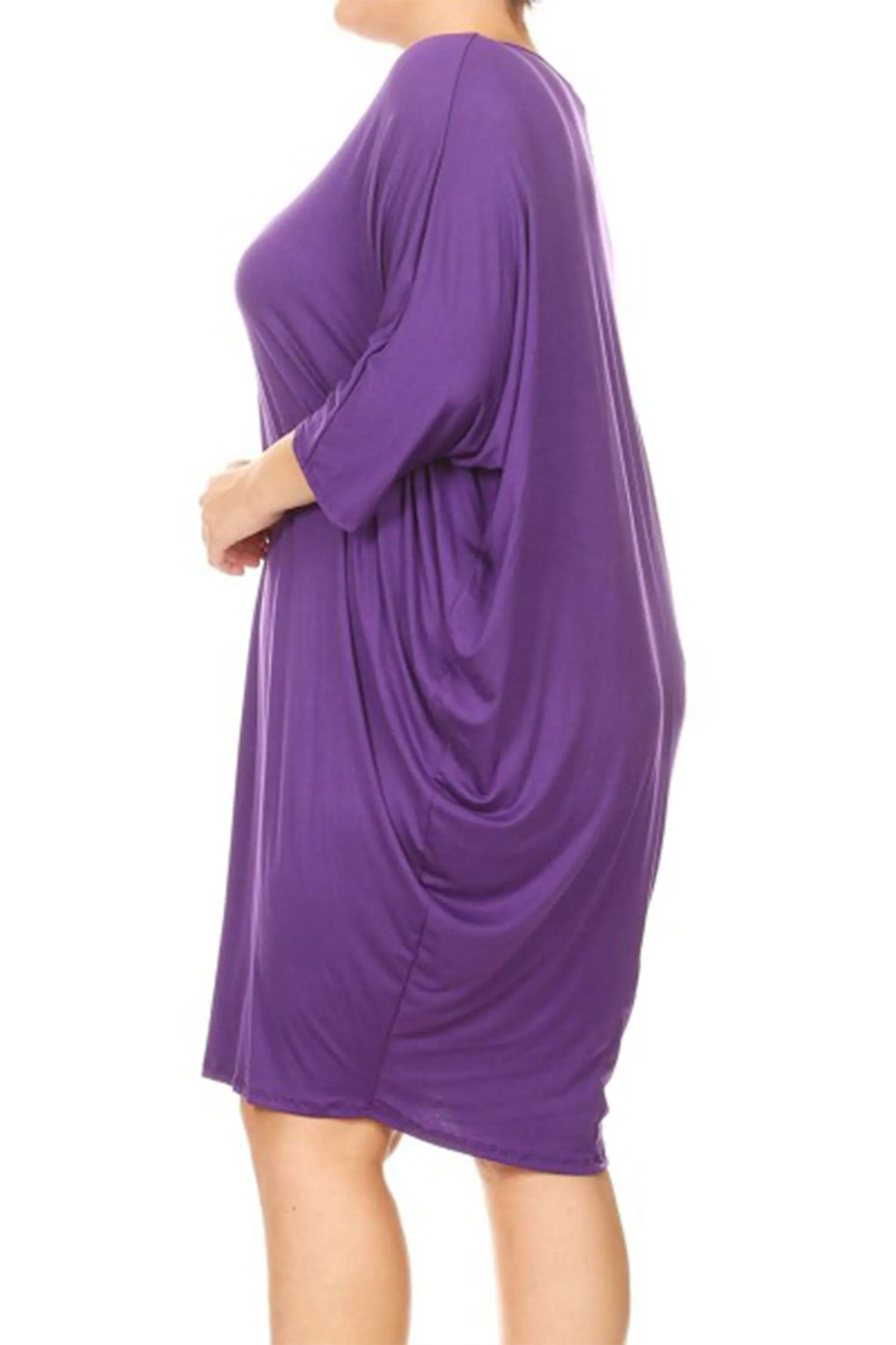Women's Plus Size Casual Loose Fit Dolman Sleeve Midi Dress