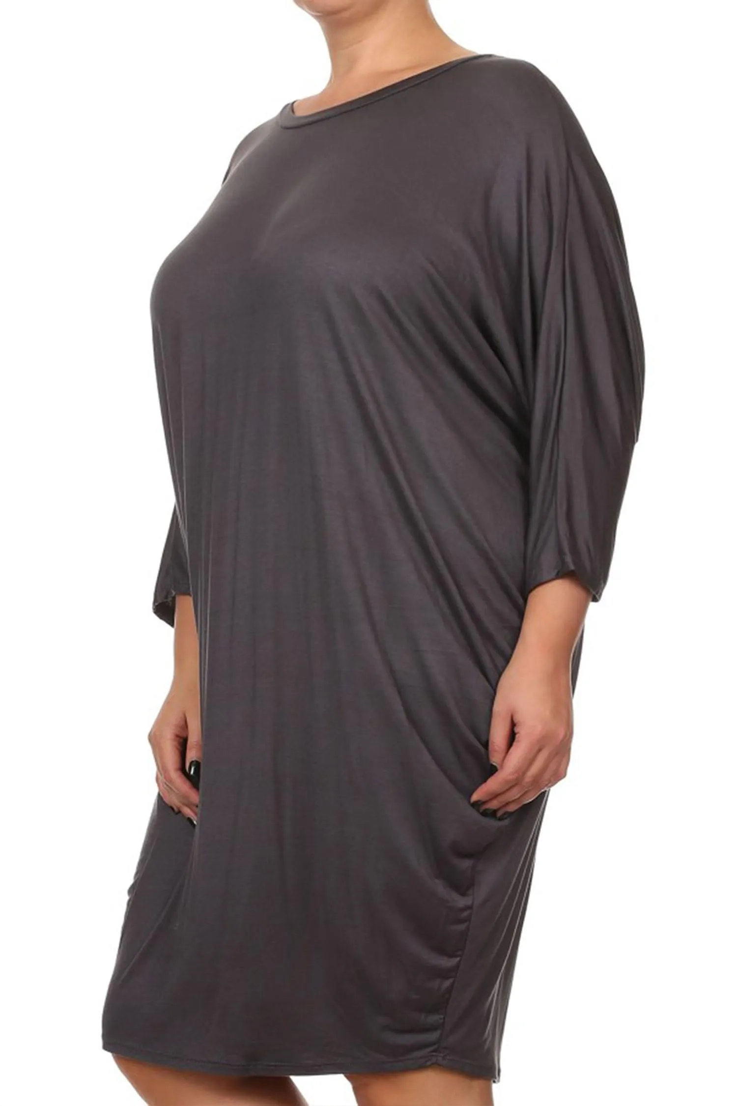 Women's Plus Size Casual Loose Fit Dolman Sleeve Midi Dress