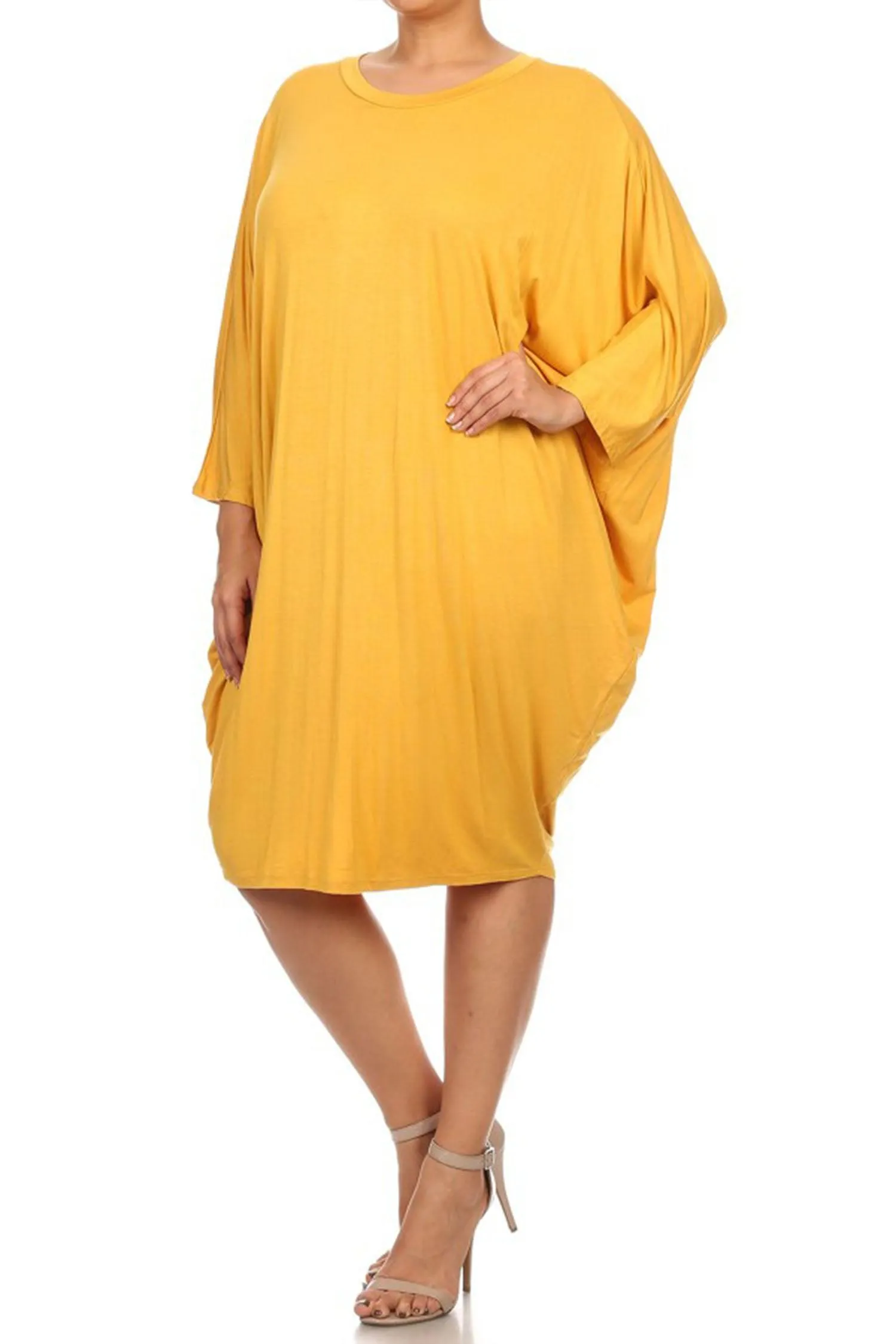 Women's Plus Size Casual Loose Fit Dolman Sleeve Midi Dress