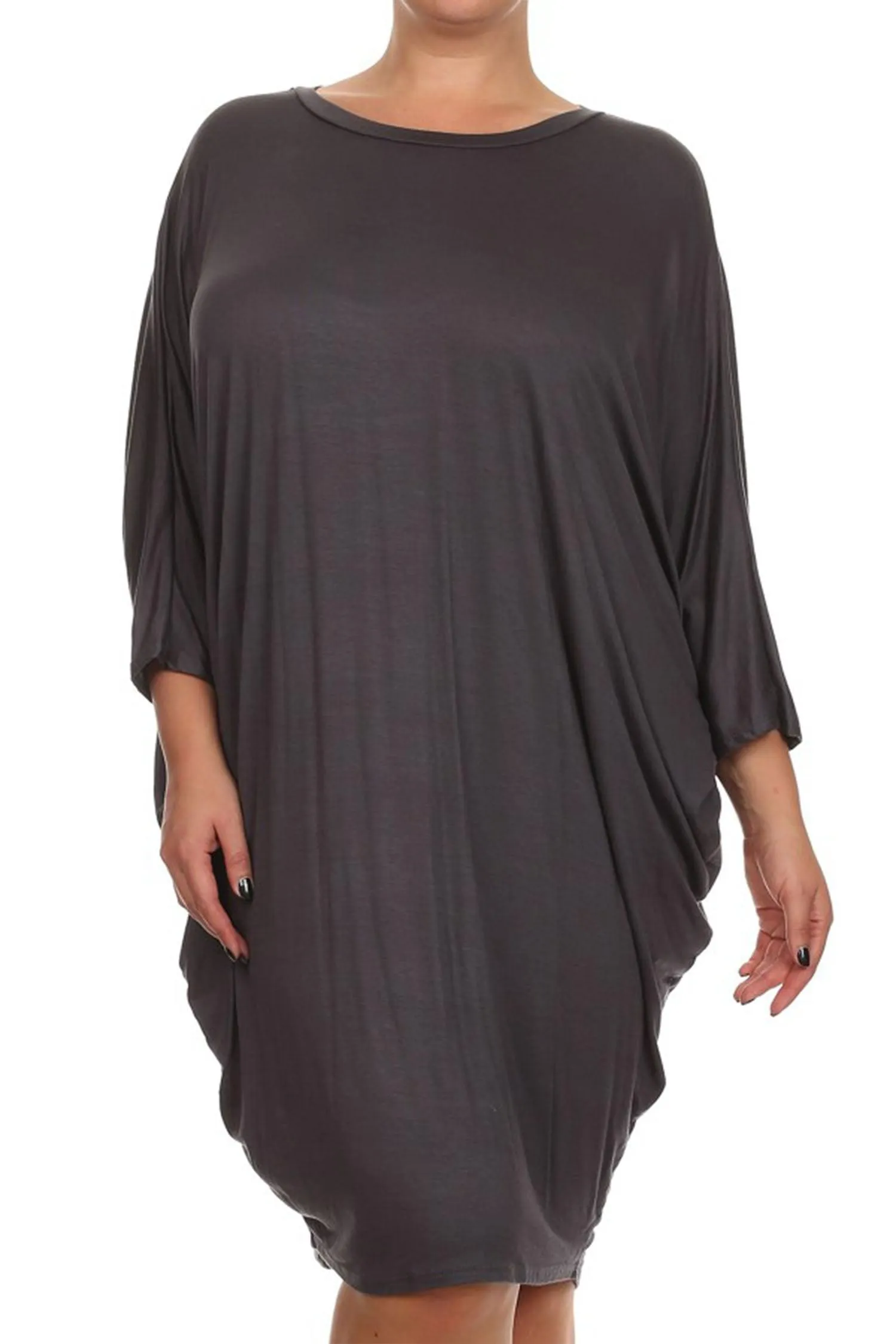 Women's Plus Size Casual Loose Fit Dolman Sleeve Midi Dress