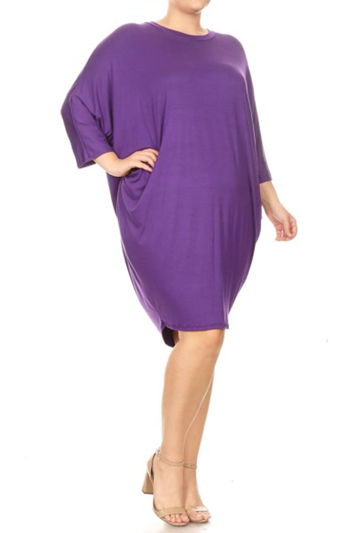 Women's Plus Size Casual Loose Fit Dolman Sleeve Midi Dress