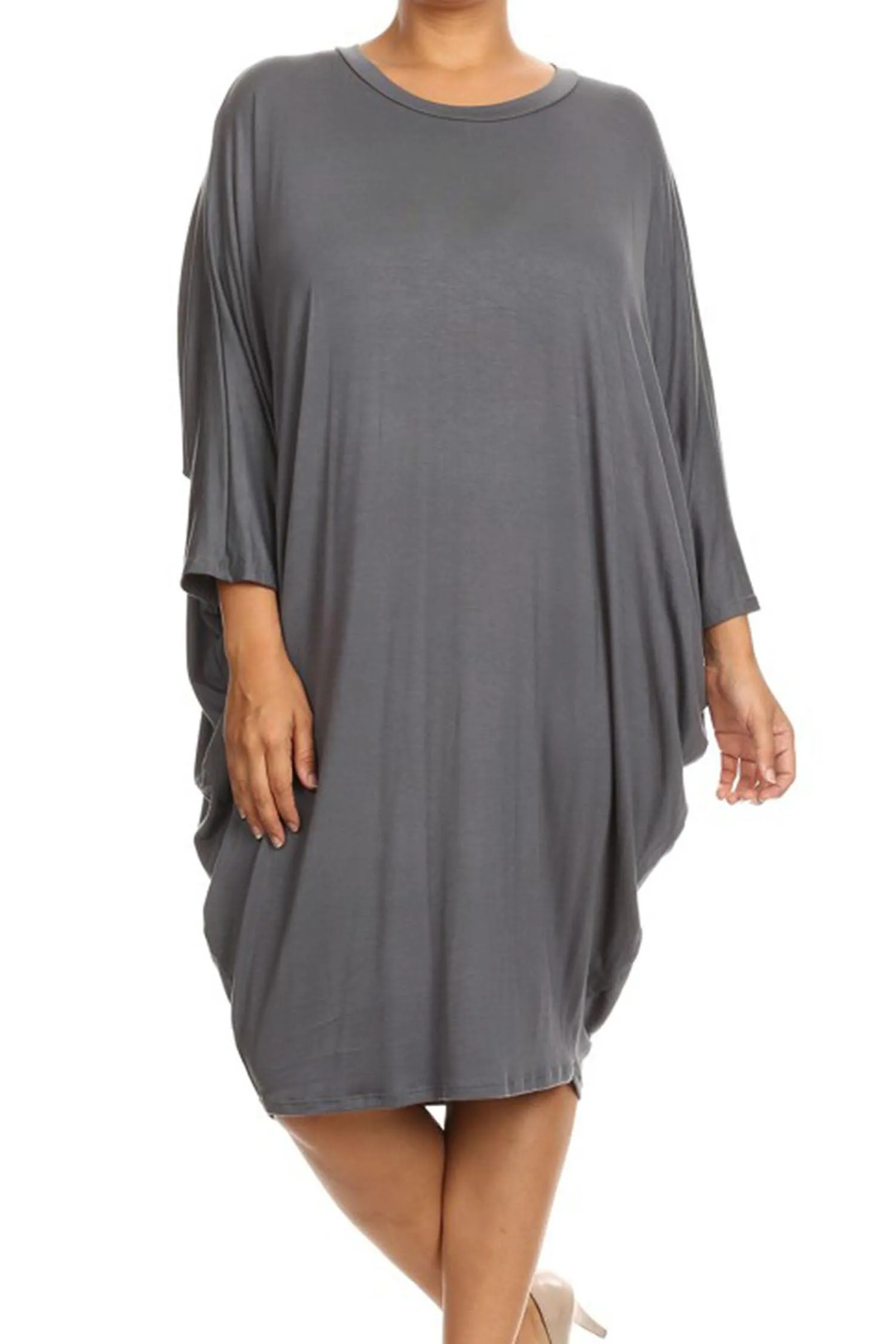 Women's Plus Size Casual Loose Fit Dolman Sleeve Midi Dress