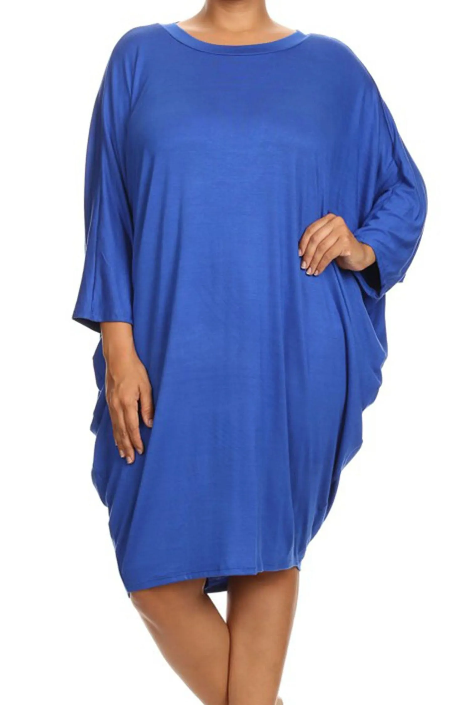 Women's Plus Size Casual Loose Fit Dolman Sleeve Midi Dress