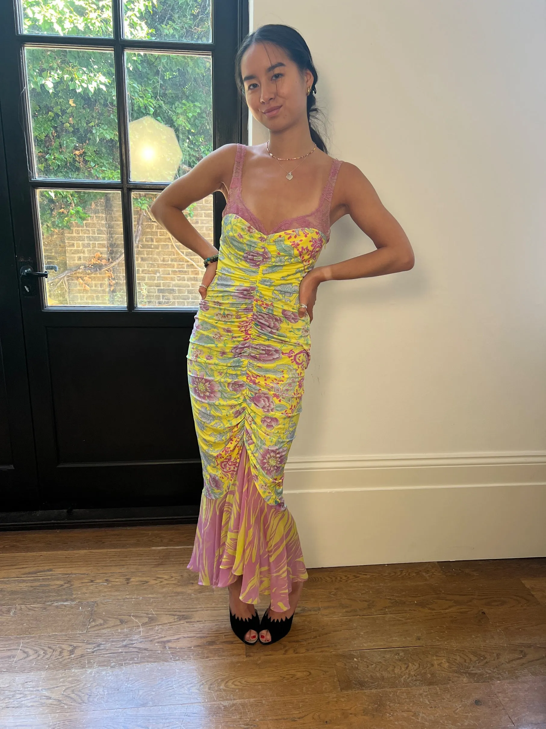 Y2K Emanuel Ungaro Yellow Floral Print Slip Dress