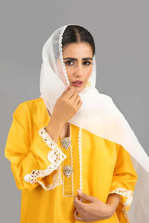 Yellow Raw Silk Tunic With Shalwar And Dupatta