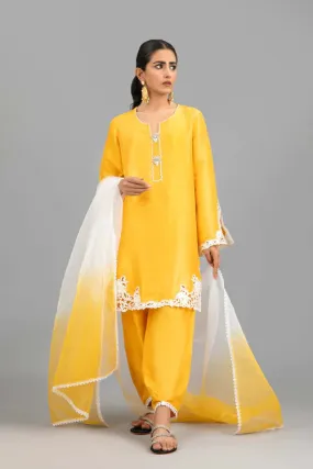 Yellow Raw Silk Tunic With Shalwar And Dupatta